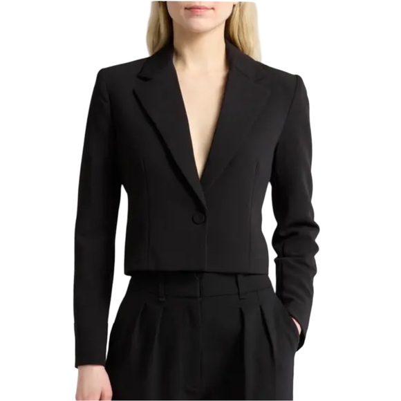 NWT!! JASON WU Notch Lapel Structured Cropped Blazer in Black - Size 10 - Picture 1 of 12